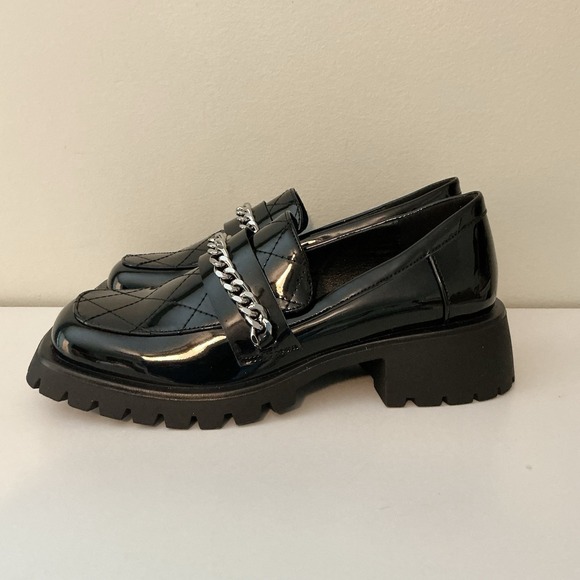 Chunky Loafers Women Black With Silver Chain Size